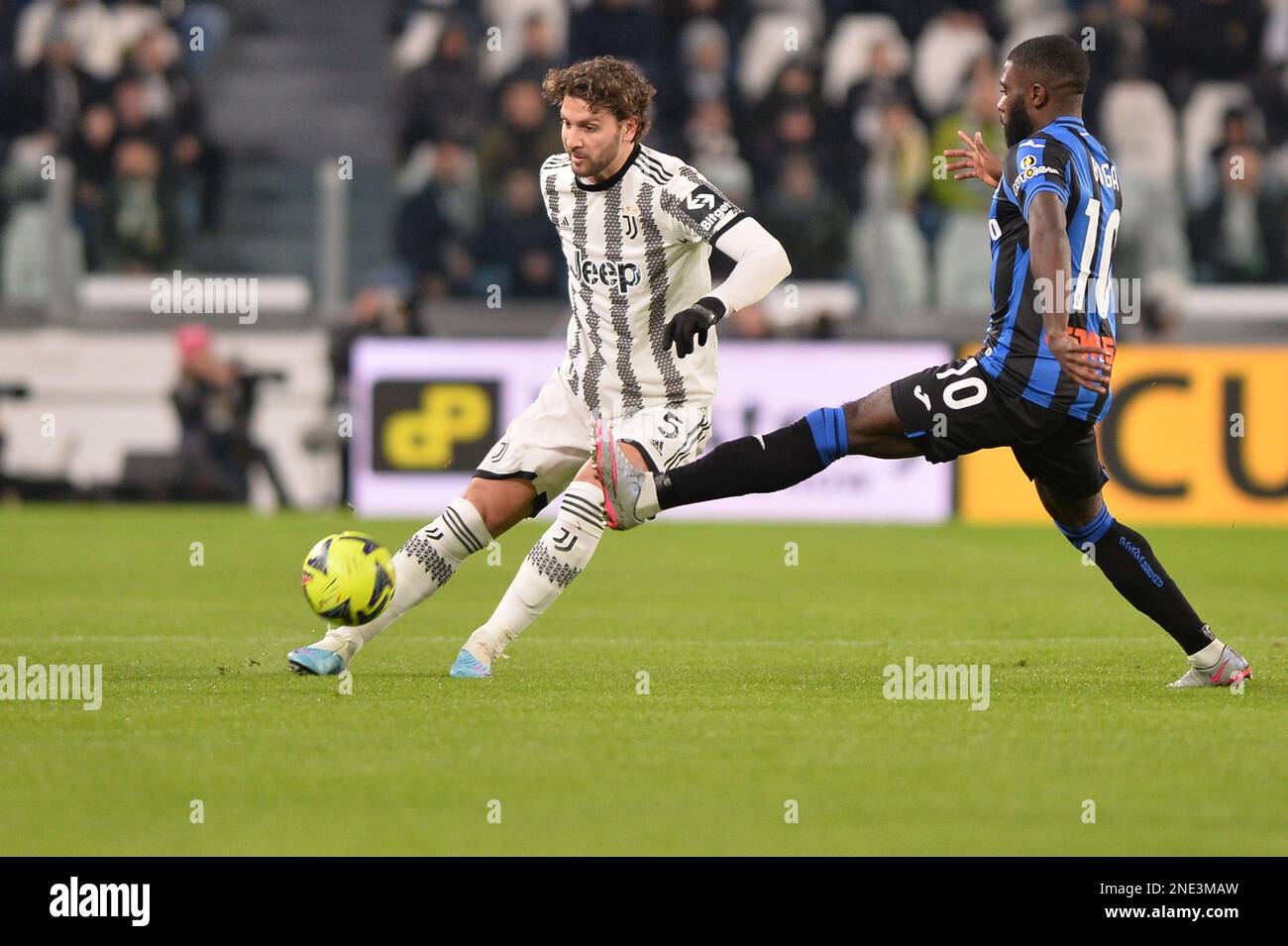 Manuel Locatelli (Juventus) and Jeremie Boga (Atalanta BC)during the Italian Serie A football match between Juventus and Atalanta at the Allianz Stadi Stock Photo