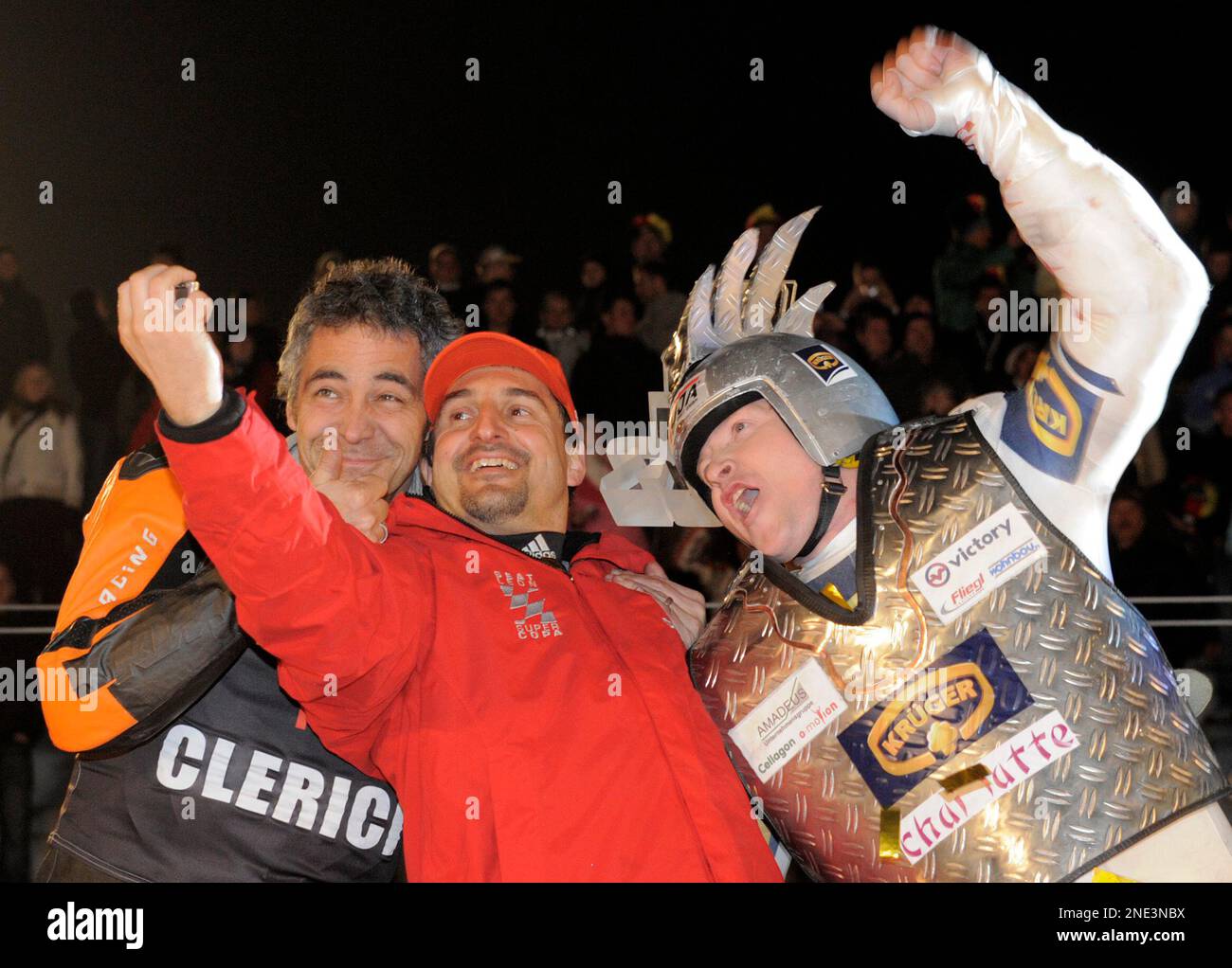 German Three-time Olympic Luge Champion Georg Hackl, Center, Celebrates ...