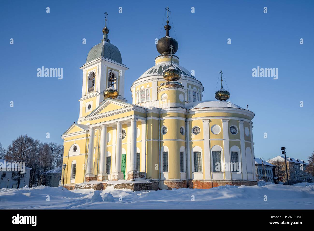 Cathedral of the Assumption of the Blessed Virgin Mary on a winter evening. Myshkin, Yaroslavl region, Russia Stock Photo