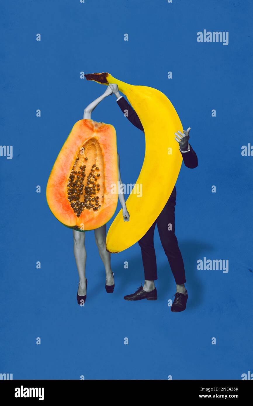 Vertical collage image of two miniature people black white colors