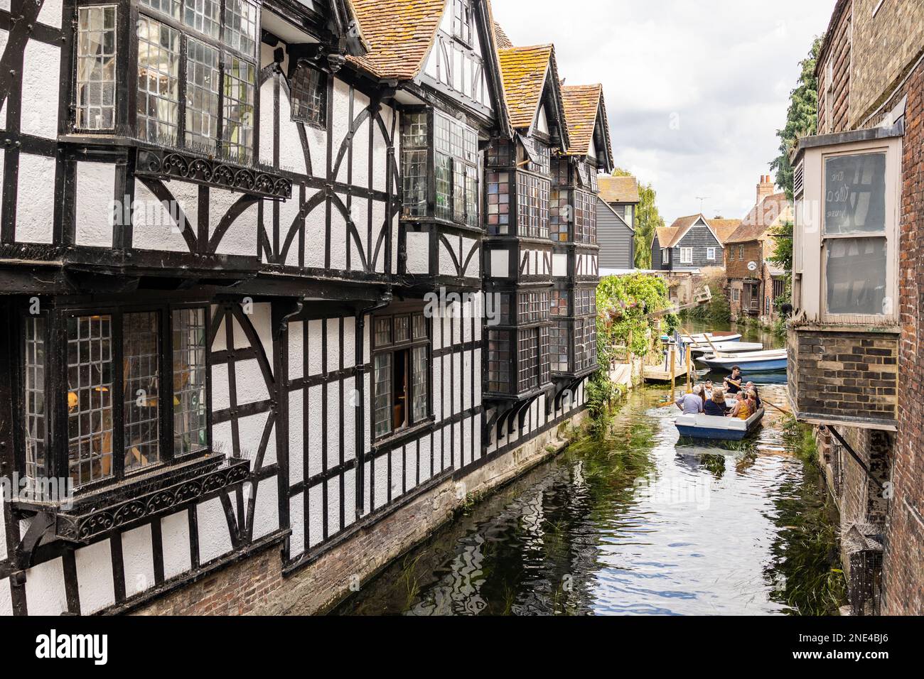 Canterbury, Kent, united kingdom, 22, August 2022 Tourist enjoying punting guided-tour in the heart of old Canterbury. Stock Photo