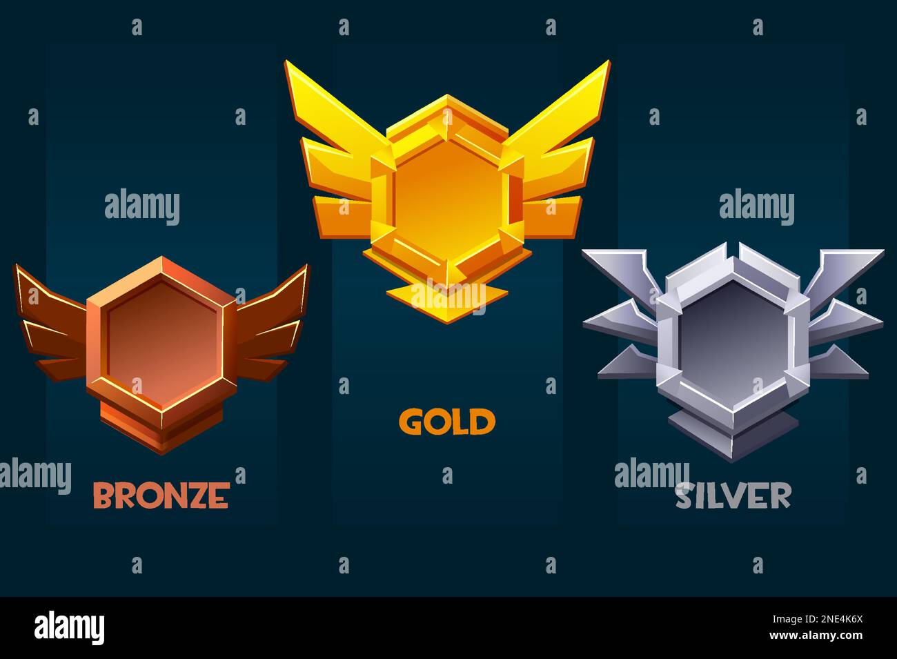 Set of game rank icons bronze, silver and gold Stock Vector Image