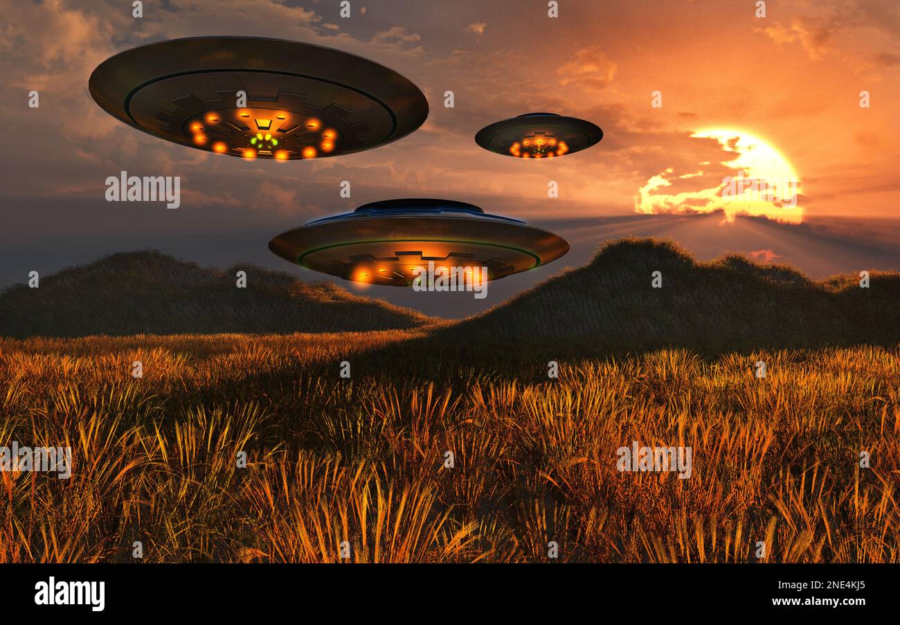 UFOs Making Crop Circles Stock Photo