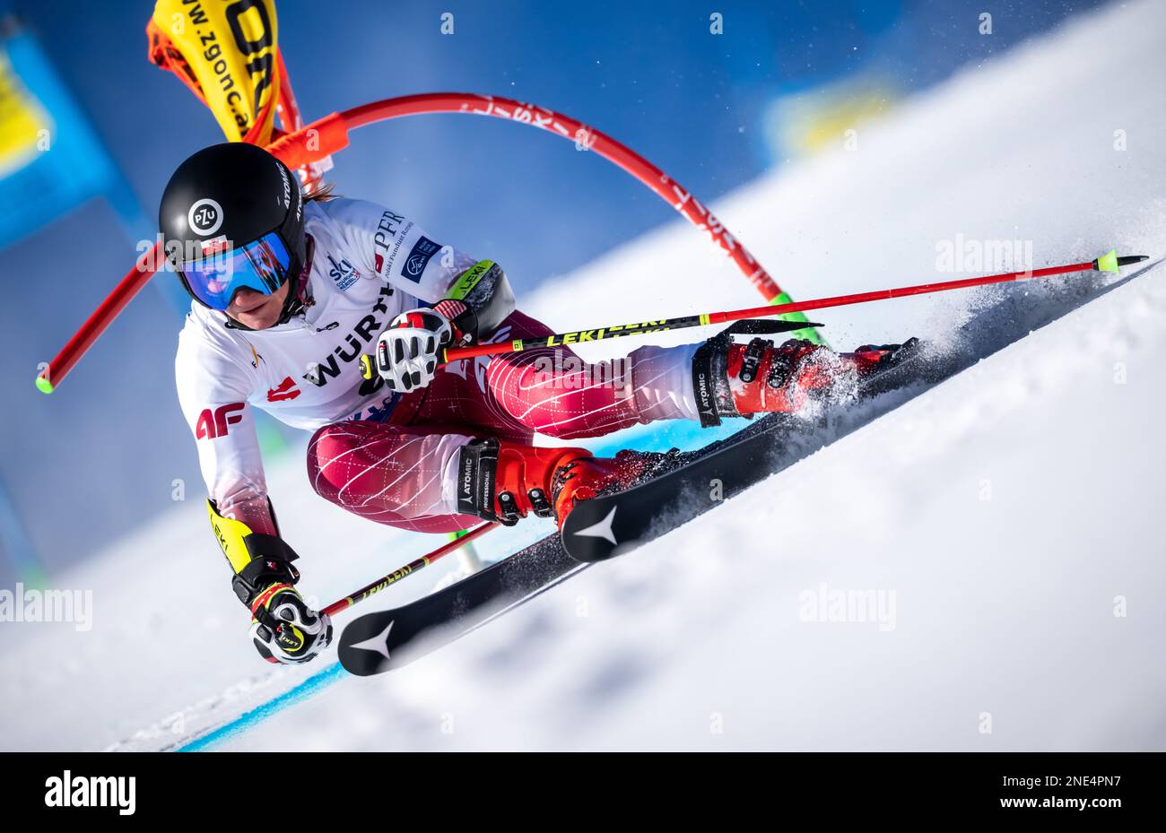 Courchevel, France. 16th Feb, 2023. Alpine Skiing: World Championship, Giant Slalom Women: Maryna Gasienica-Daniel from Poland skis in 1st run. Credit: Michael Kappeler/dpa/Alamy Live News Stock Photo