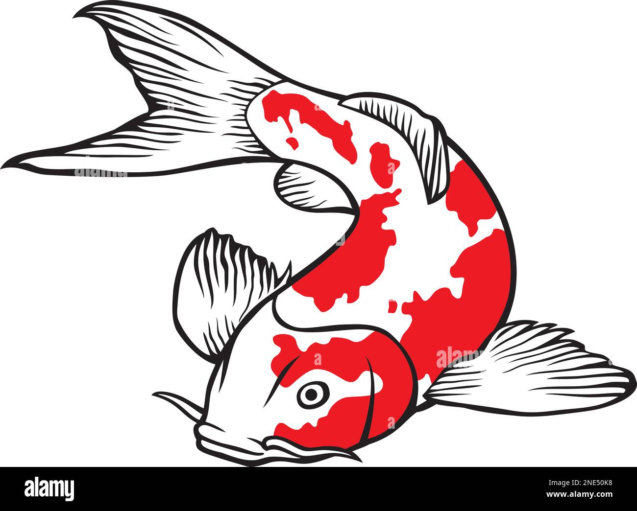 Vector illustration of a Japanese or Chinese inspired koi carp fish Stock Vector