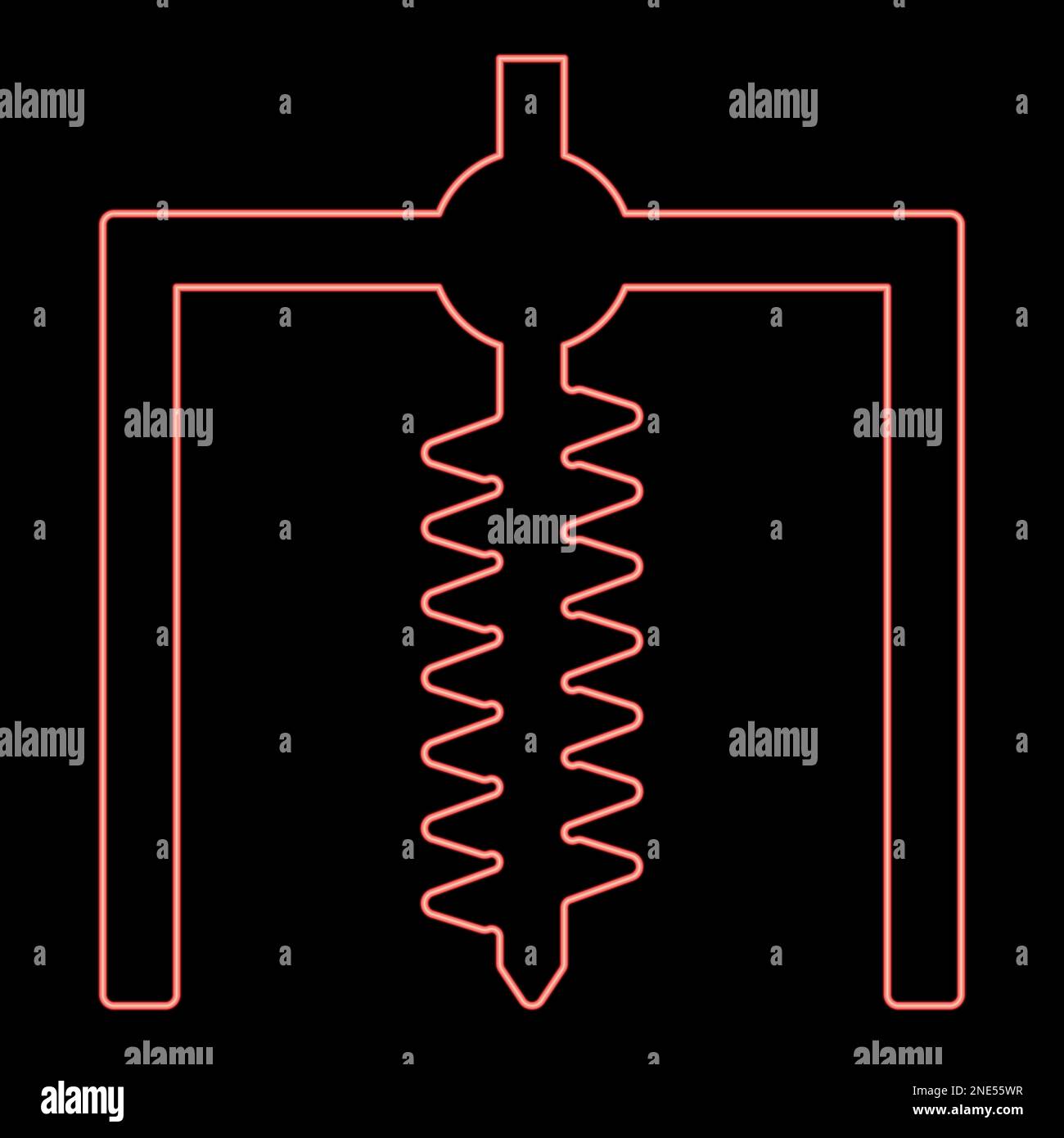 Neon installation for drilling rig symbol mining bore hole digger earth auger geodetic work red color vector illustration image flat style light Stock Vector