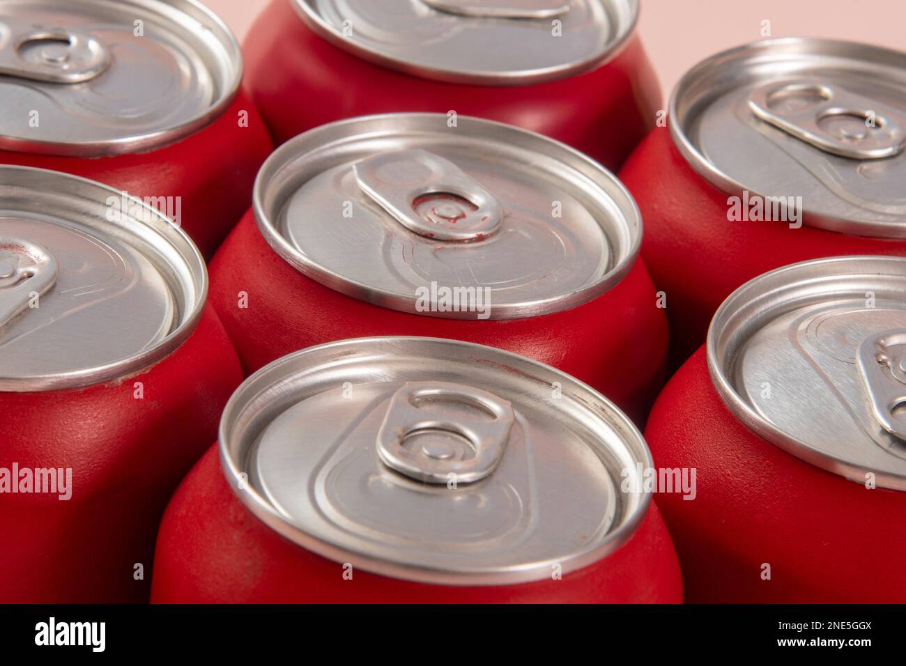 Group of aluminum soda cans, chilled, frozen and with water drops Stock