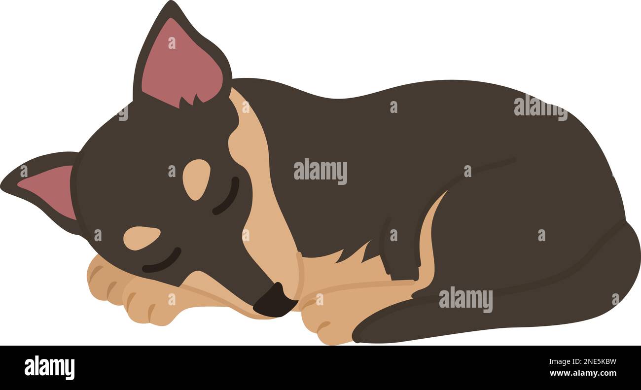 Cute purebred dog with big ears sleeping semi flat color vector