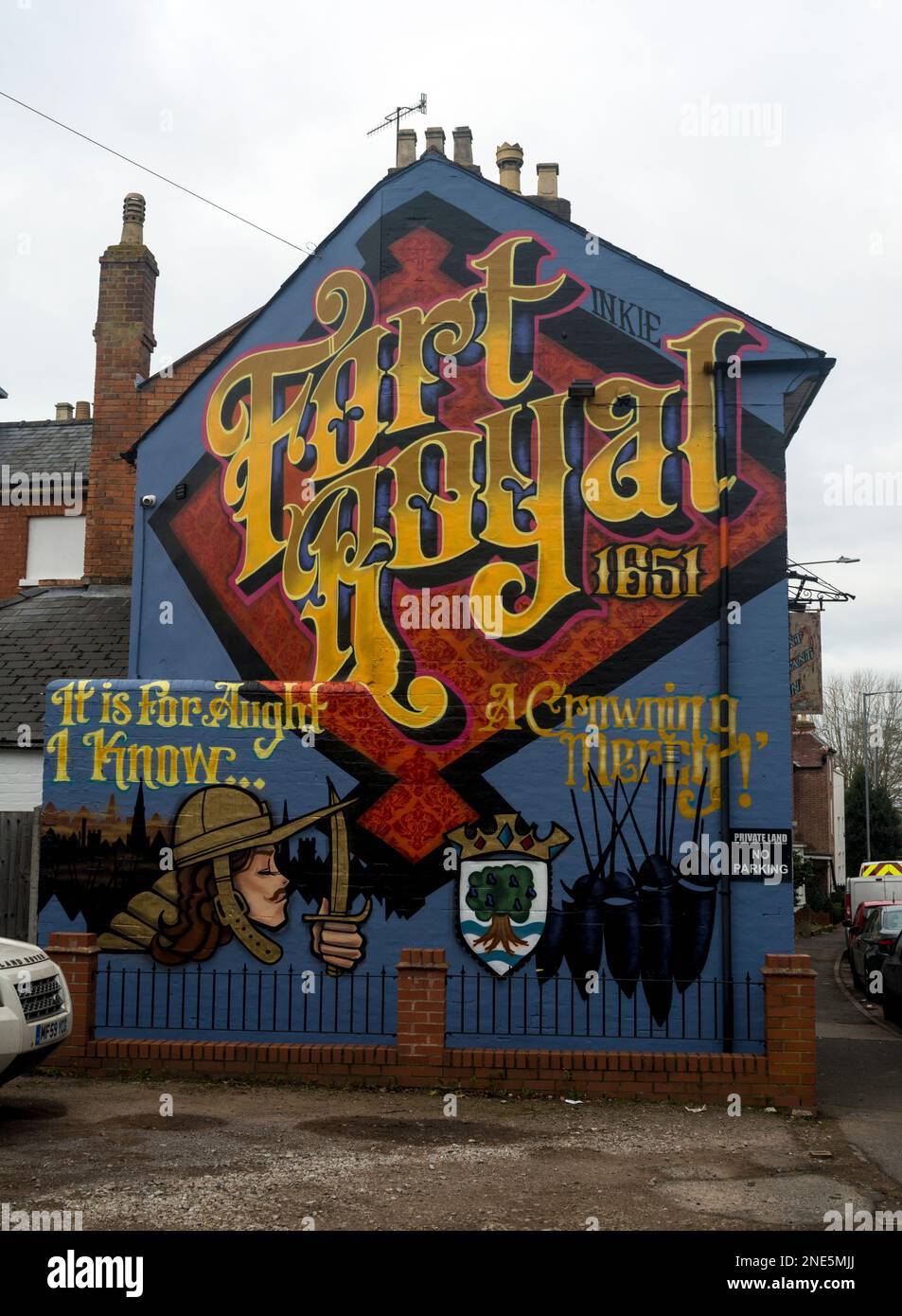 Fort Royal mural on The Mount Pleasant Inn, Worcester, UK Stock Photo