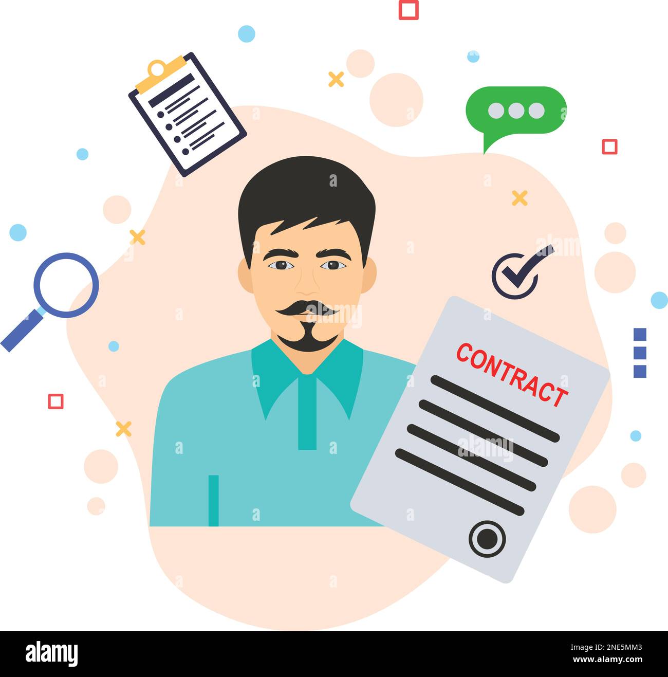 Selected Candidate with Contract Papers Concept, Hrm Symbol, Appointment Letter Vector Color Icon Design, Staff Agreement Sign, Business Character Sto Stock Vector
