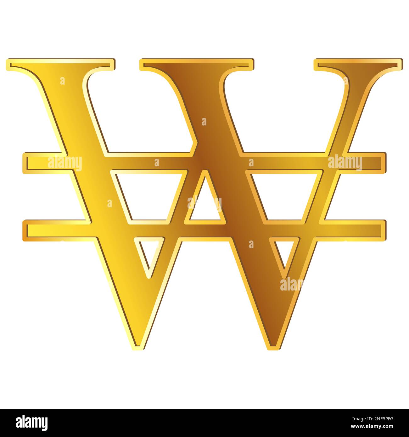 South Korean won KRW currency golden sign front view isolated on white