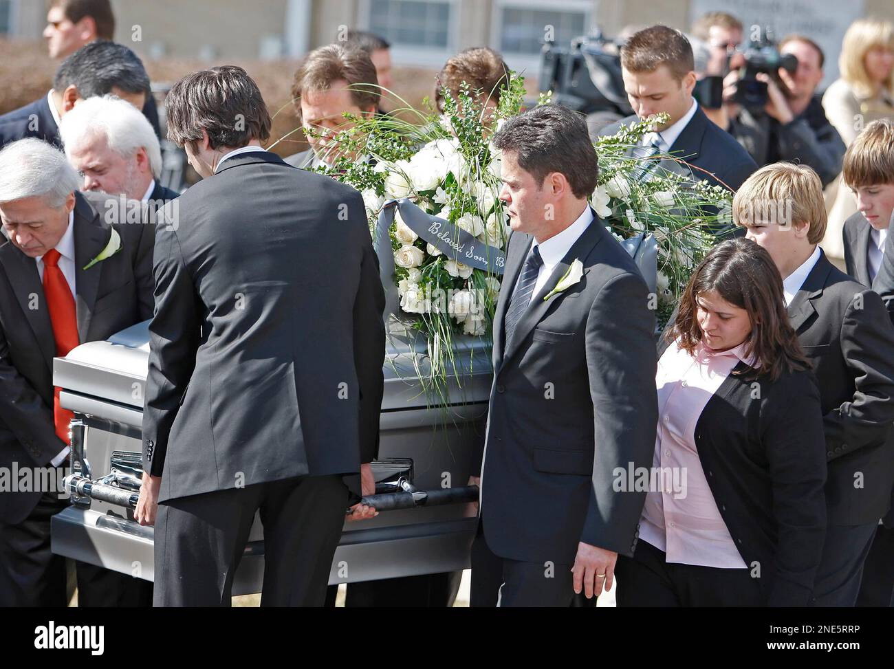 Donny Osmond, center right, and members of the Osmond family escort the  casket of his nephew Michael Bryan after his funeral service, Monday, March  8, 2010, in Provo, Utah. Bryan, the 18-year-old