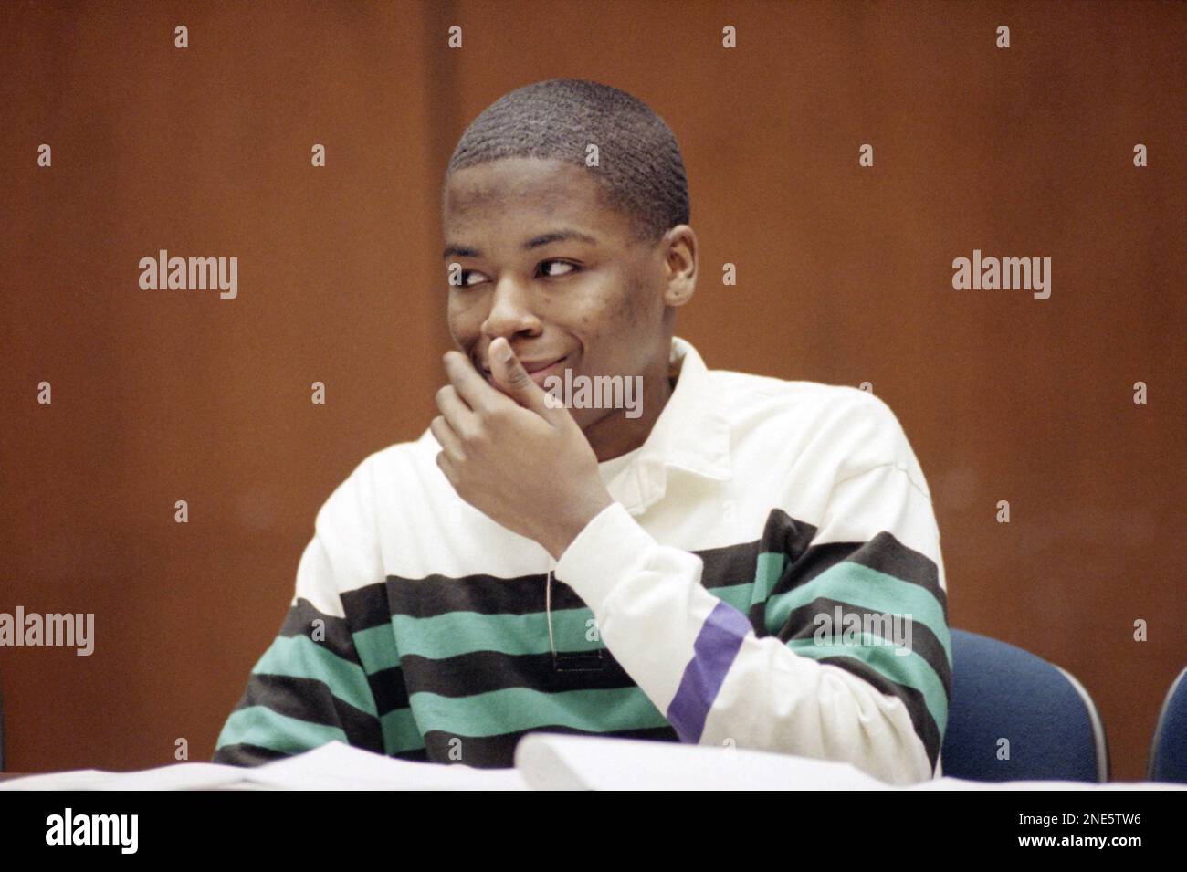 Truck driver Reginald Denny speaks during a television interview