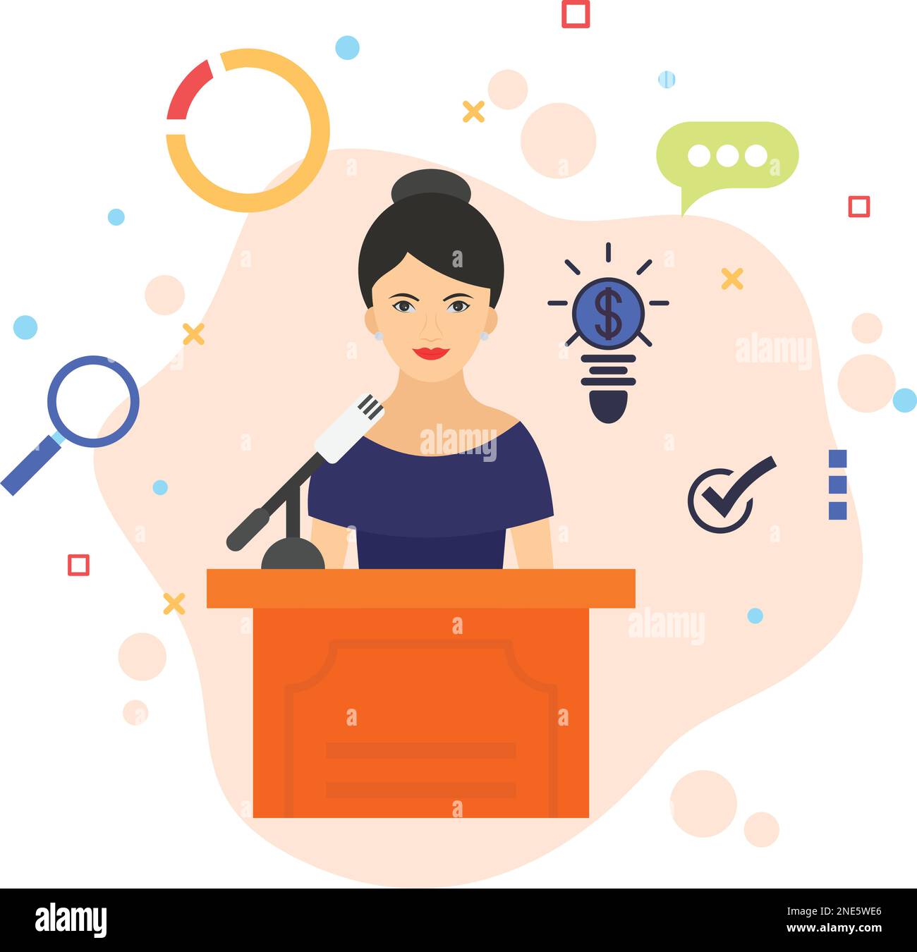 Company secretary giving brief to press vector color icon design, business character stock illustration, Key Note Speaker Concept, Hrm Symbol, Politic Stock Vector