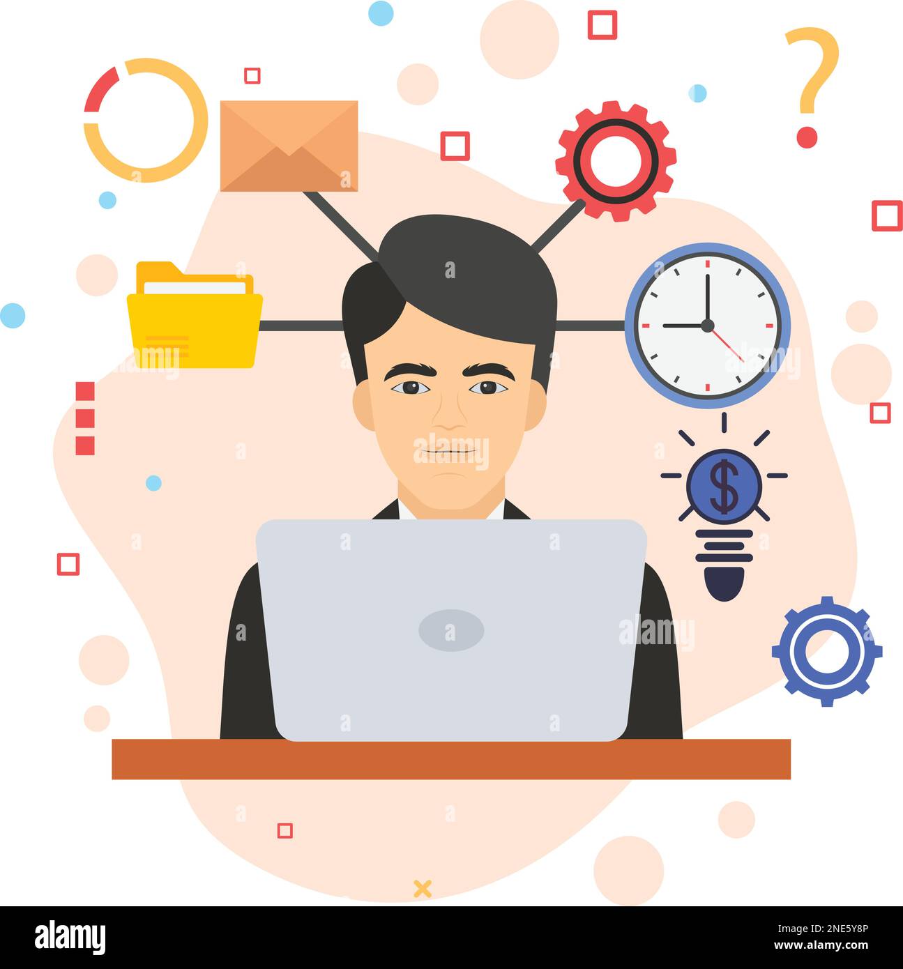 Multi Takers Secretary Avatar, Hrm symbol, Person performing  email, operation and time management task vector color icon design, business character s Stock Vector