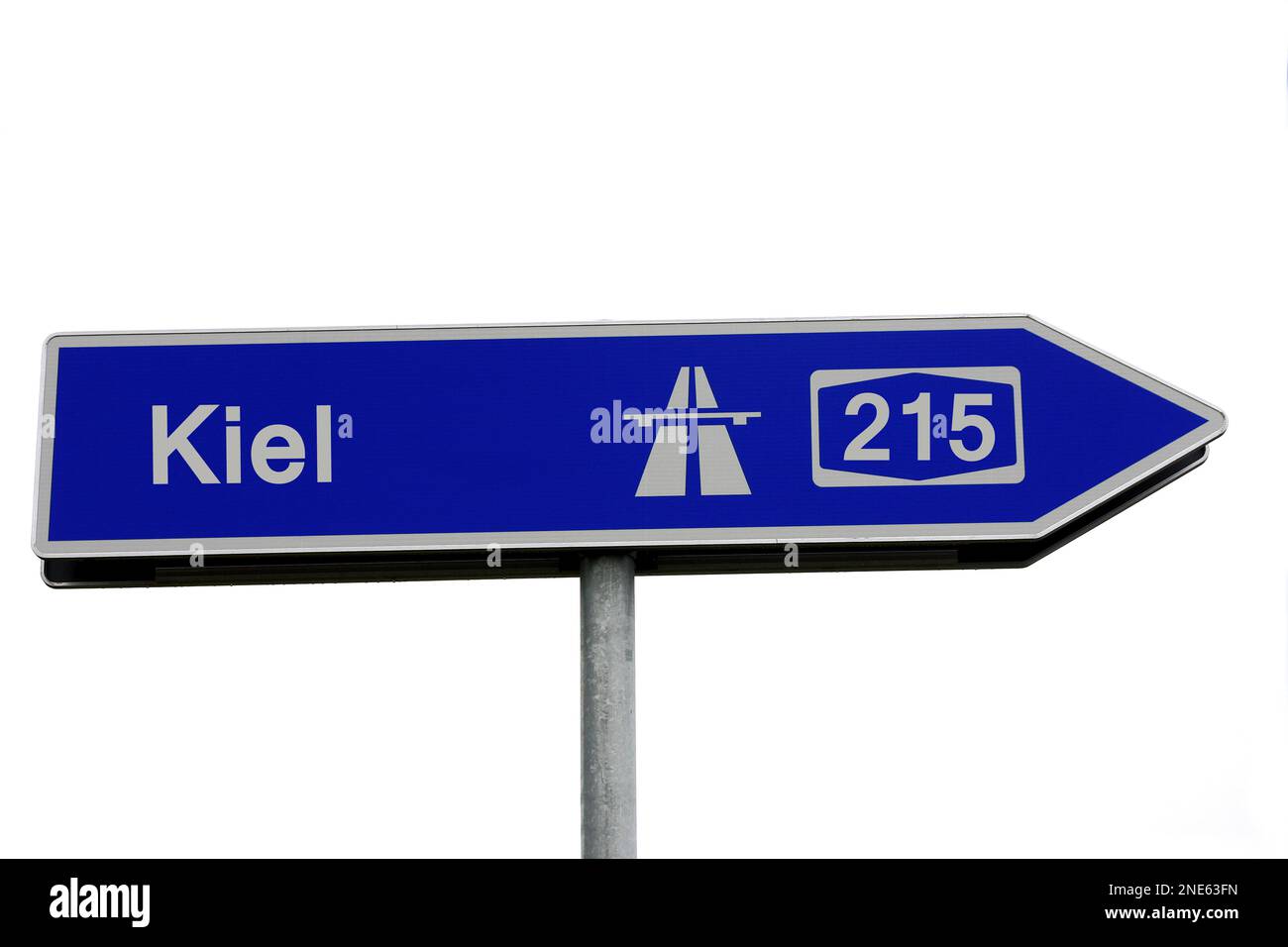 Signpost to the A215 motorway towards Kiel, Germany Stock Photo