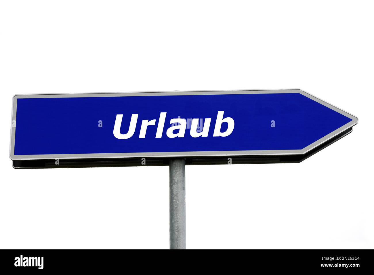 blue signpost lettering Urlaub, holiday Stock Photo