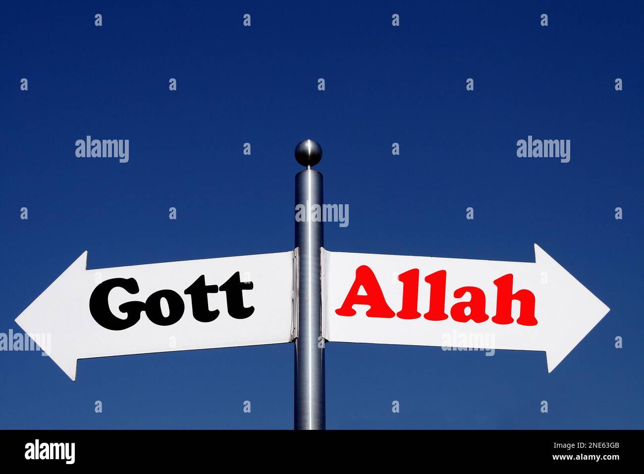 signposts pointing in different directions, options god - allah Stock Photo