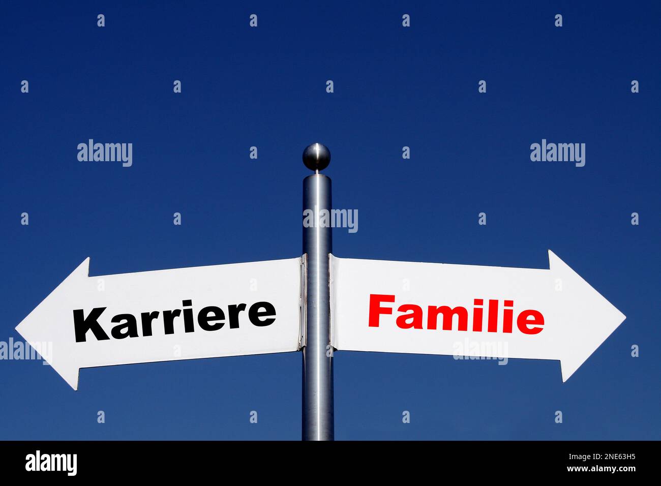 signposts pointing in different directions, options career - family Stock Photo