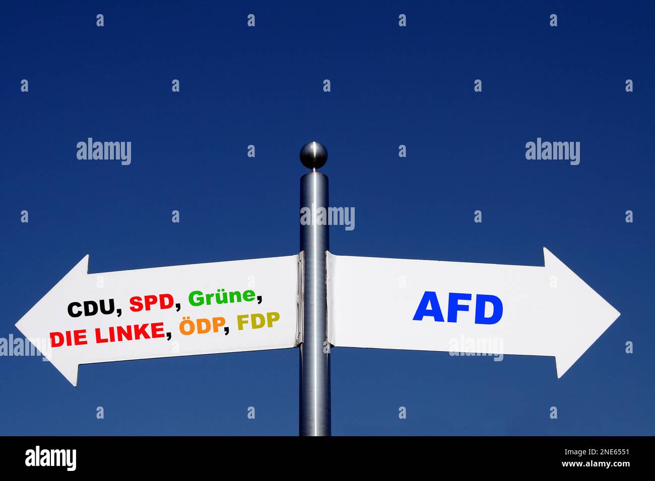 signposts pointing in different directions, options all oarties - AfD Stock Photo