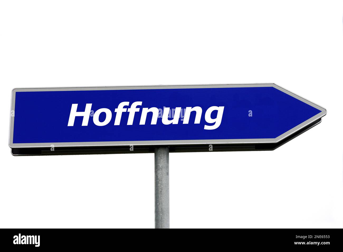 blue signpost lettering Hoffnung, hope Stock Photo