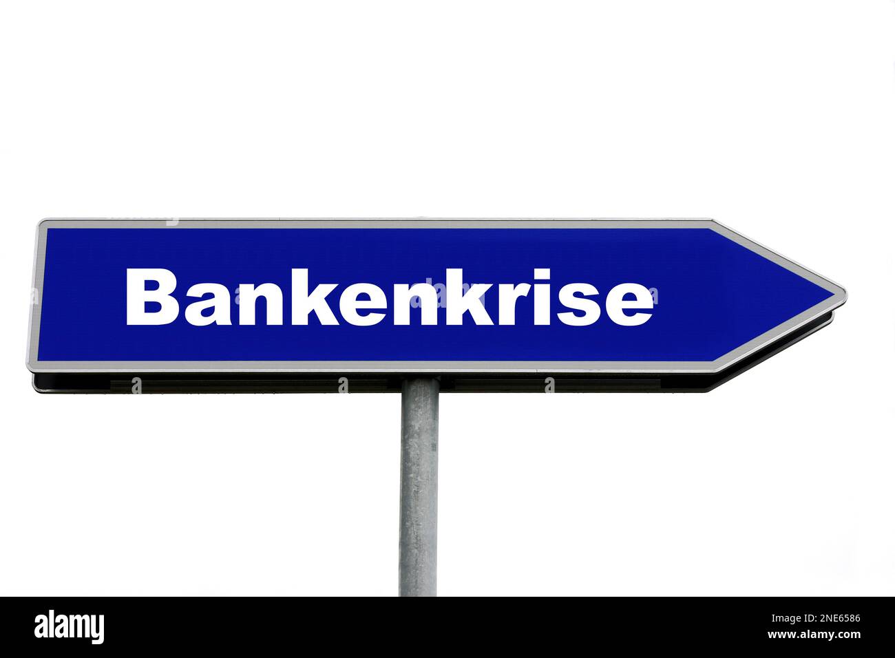 blue signpost lettering banking crisis Stock Photo