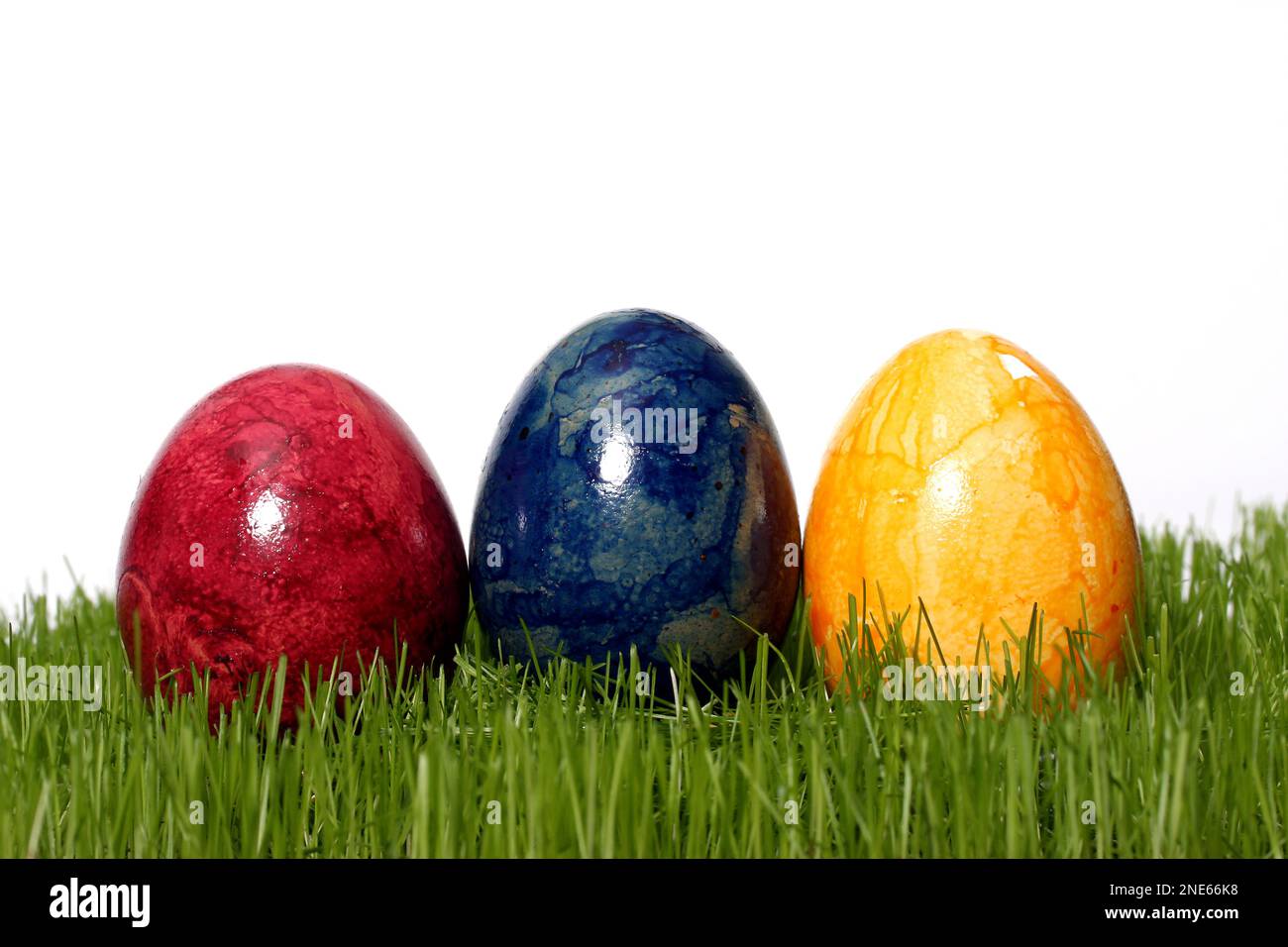 colourful dyed Easter eggs in fresh grass Stock Photo