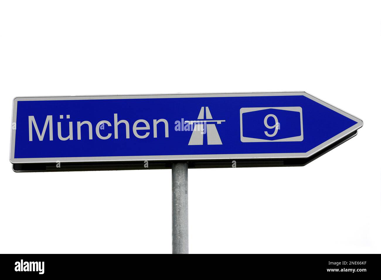Signpost to the A9 motorway towards Muenchen, Germany Stock Photo