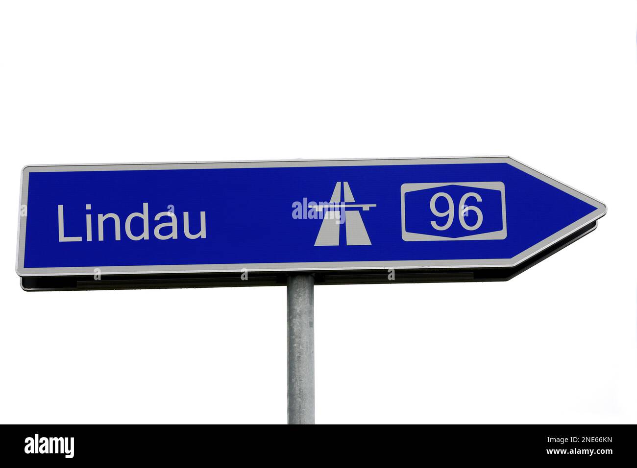 Signpost to the A96 motorway towards Lindau, Germany Stock Photo