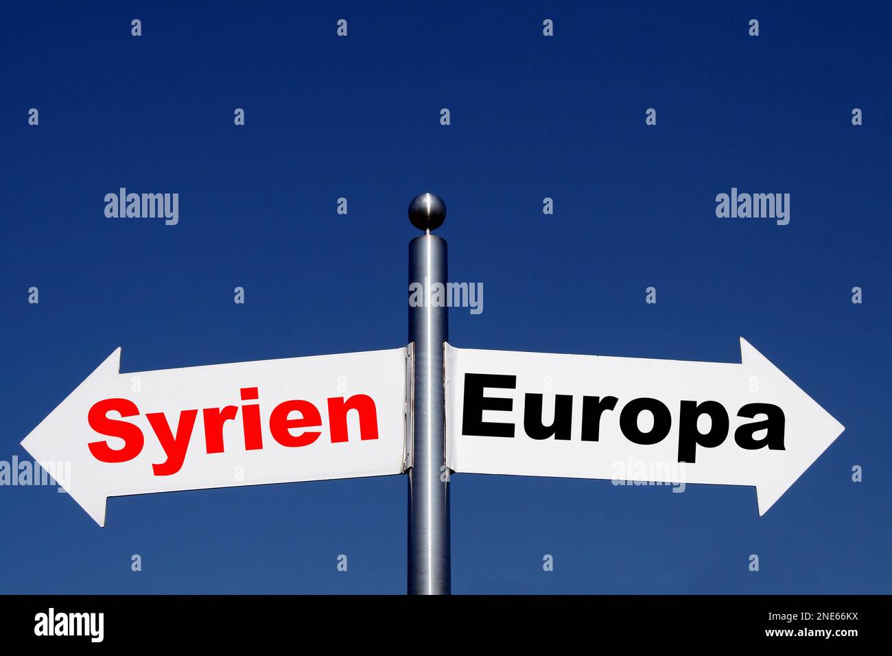 signposts pointing in different directions, options Syria - Europa Stock Photo
