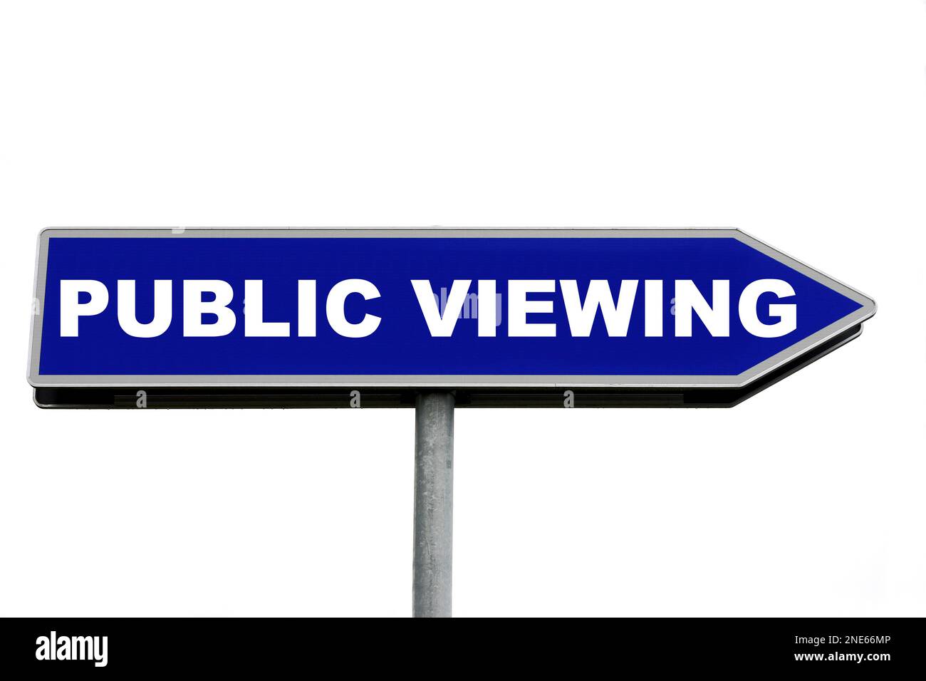 blue signpost lettering Public Viewing Stock Photo