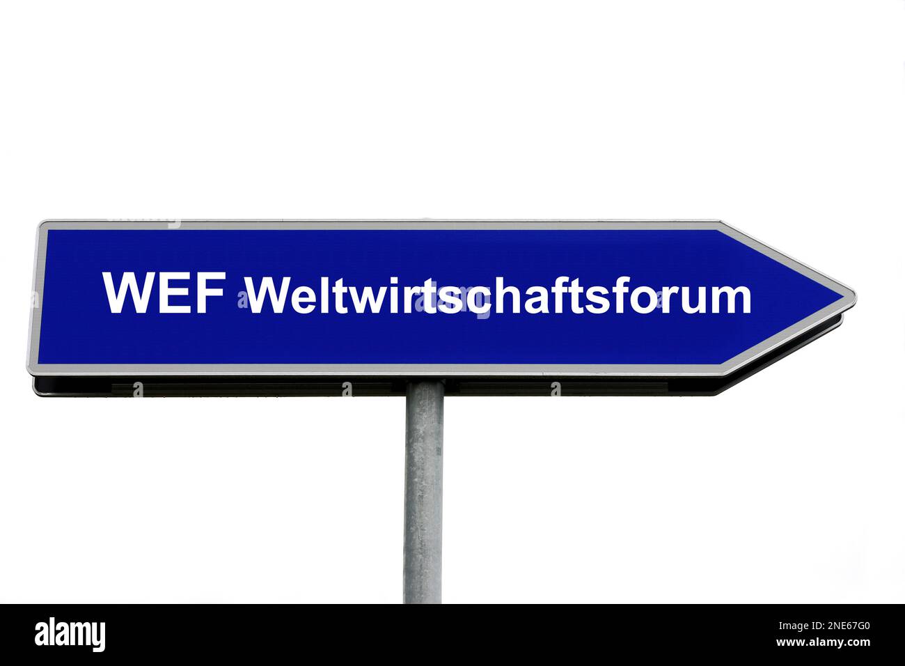 blue signpost lettering WEF Weltwirtschaftsforum, World Economic Forum