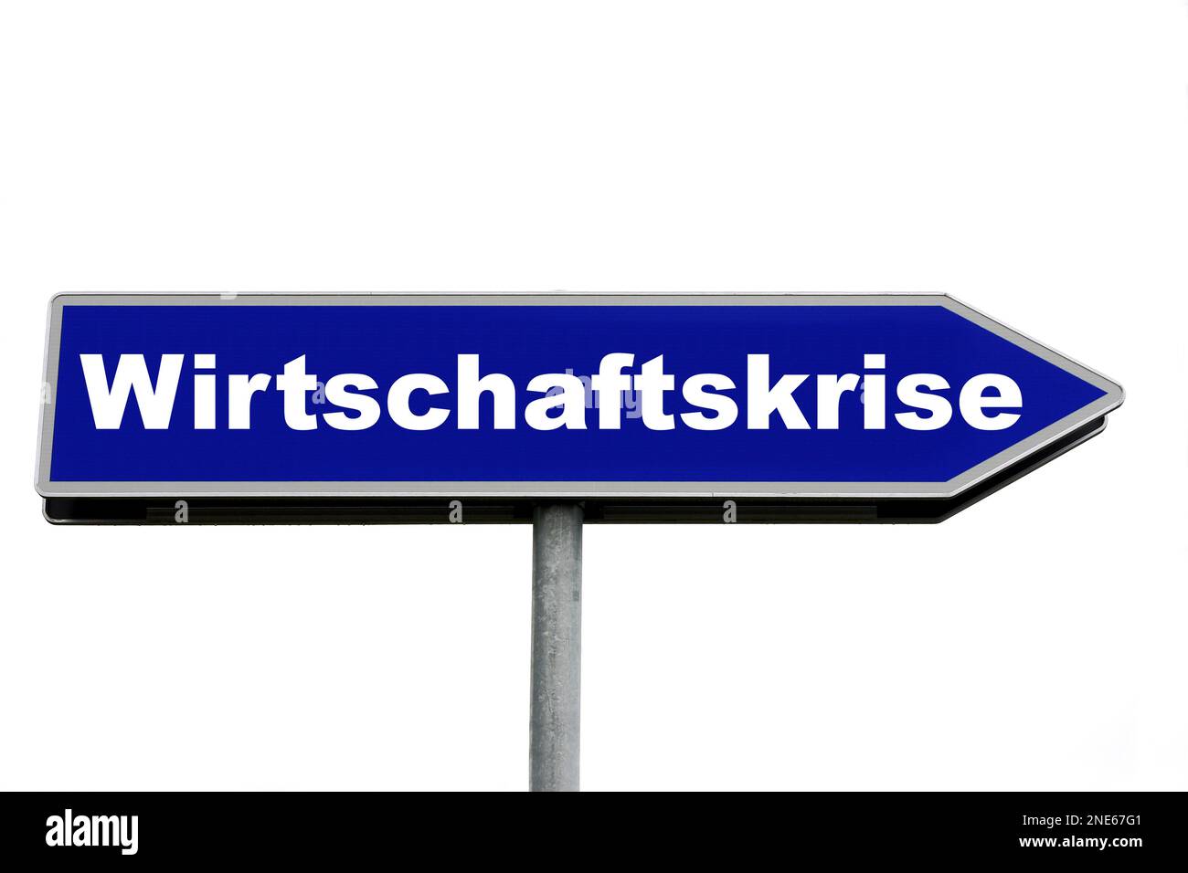 blue signpost lettering Wirtschaftskrise, economic crisis Stock Photo