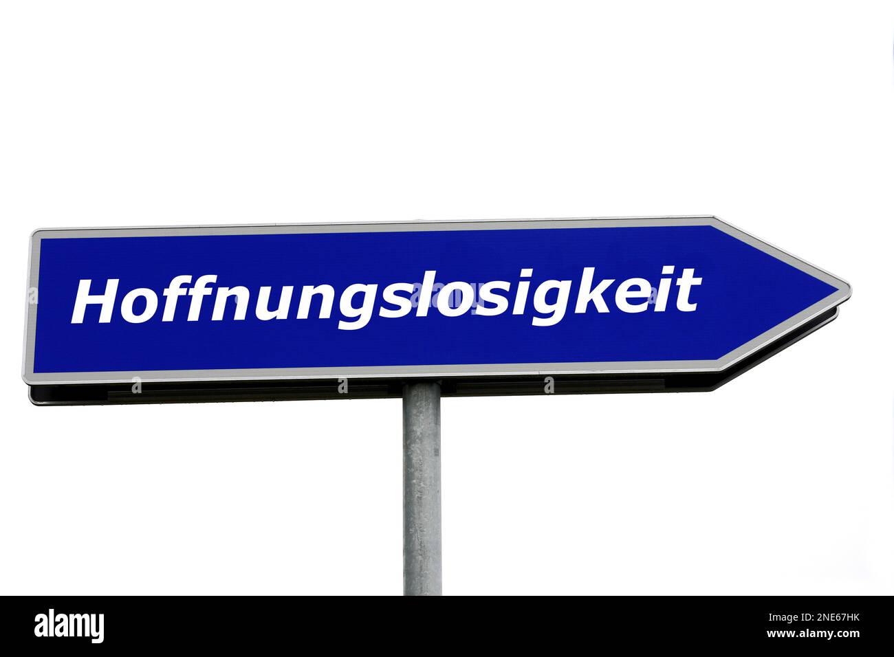 blue signpost lettering Hoffnungslosigkeit, hopelessness Stock Photo