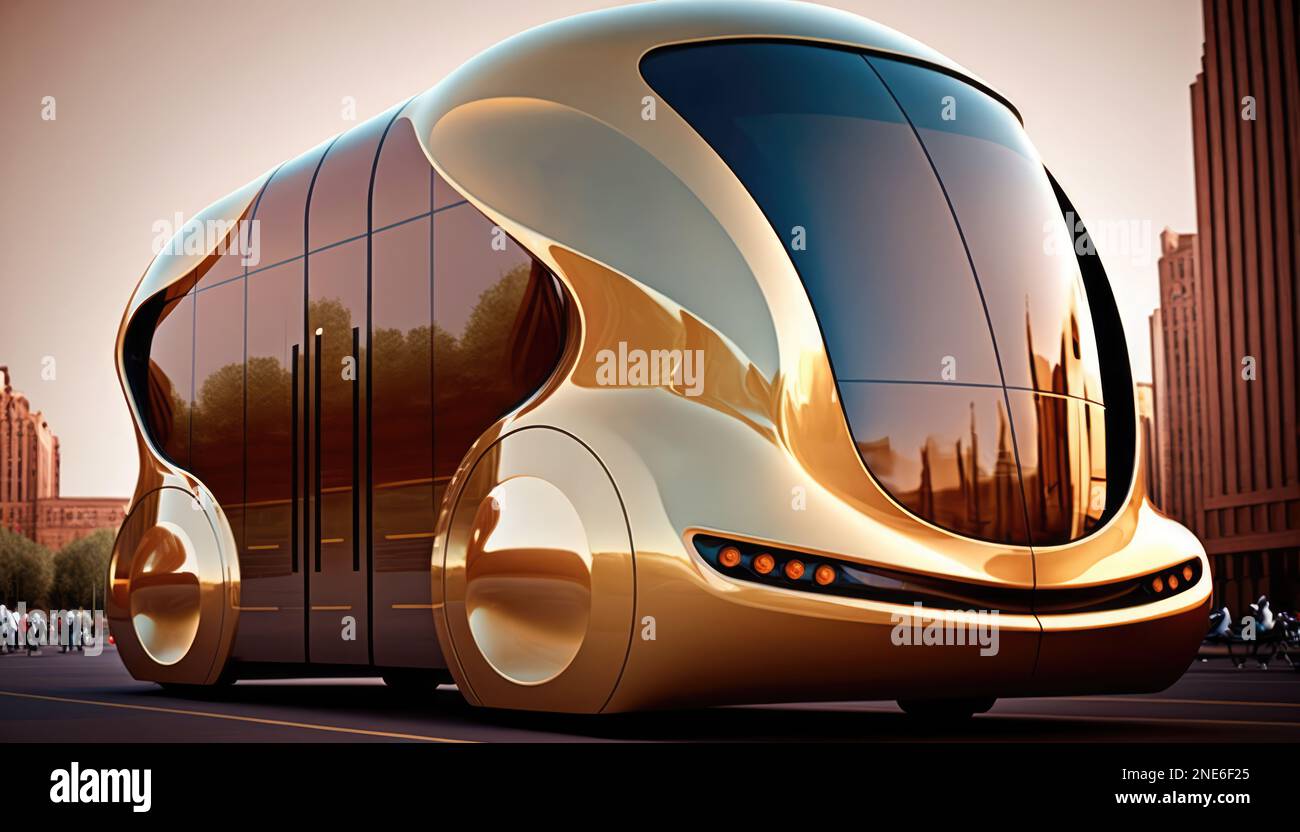 Future Urban Autonomous Public Transportation AV City Bus Background