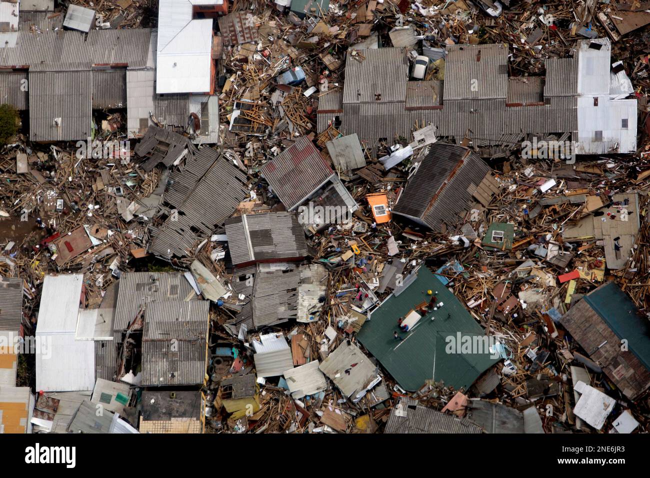 An aerial view of the coastal earthquaketorn town of Dichato , Chile
