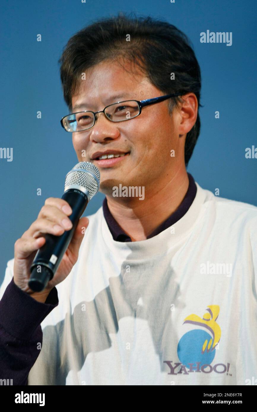 Yahoo co-founder Jerry Yang speaks during Yahoo's 15th birthday party ...