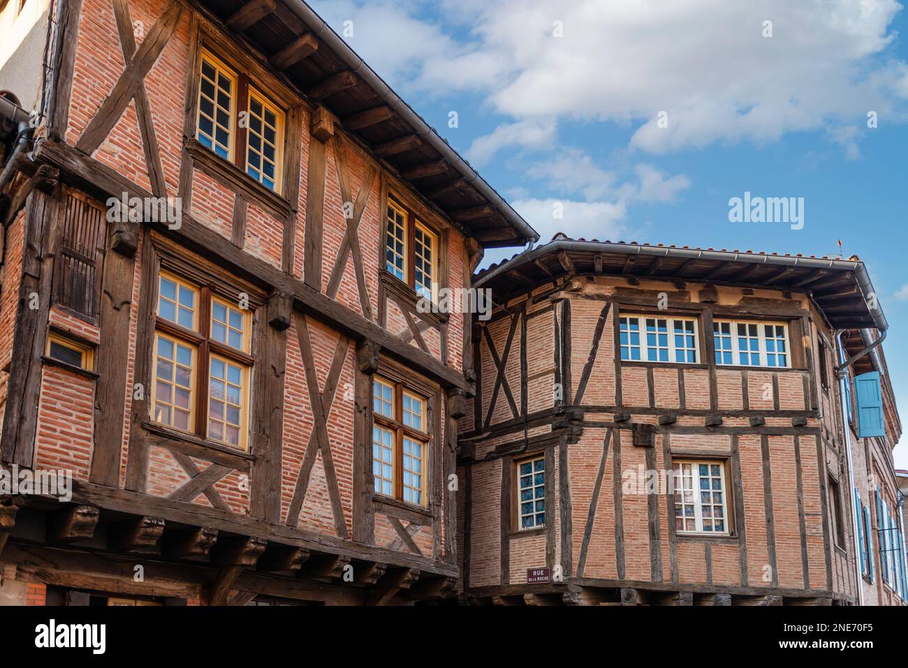 Facades of townhouses, in lisle sur Tarn, in the Tarn, in Occitanie, France Stock Photo