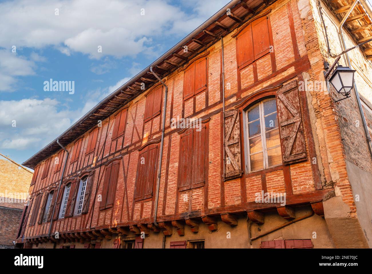 Facades of townhouses, in lisle sur Tarn, in the Tarn, in Occitanie, France Stock Photo