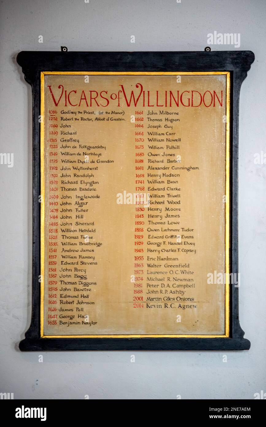 Willingdon, February 15th 2023 A list of the vicars of Willingdon