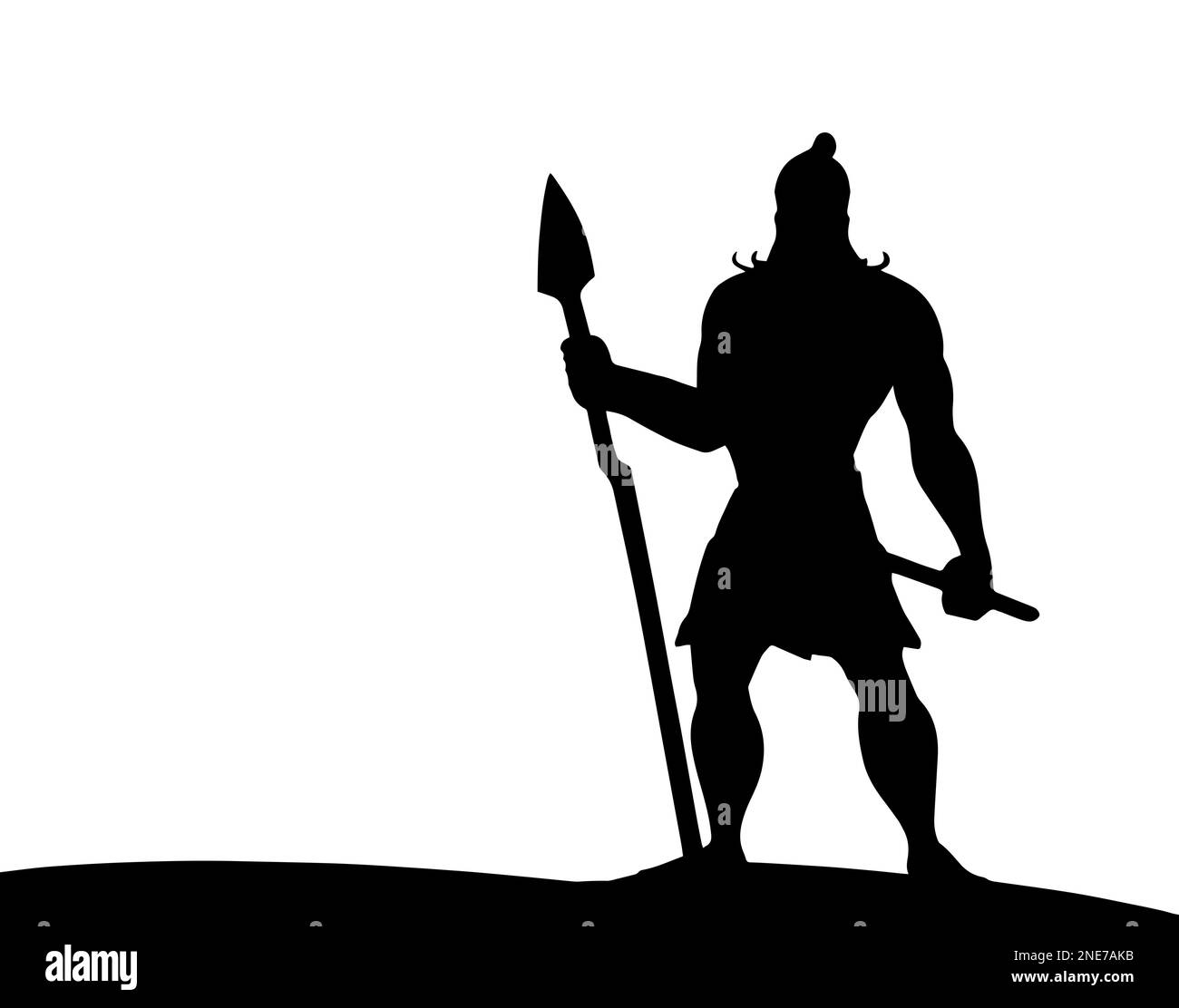 ancient asian warrior soldier man, silhouette Stock Vector
