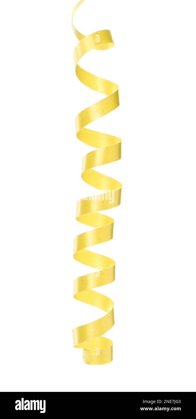Shiny yellow serpentine streamer on white background Stock Photo - Alamy