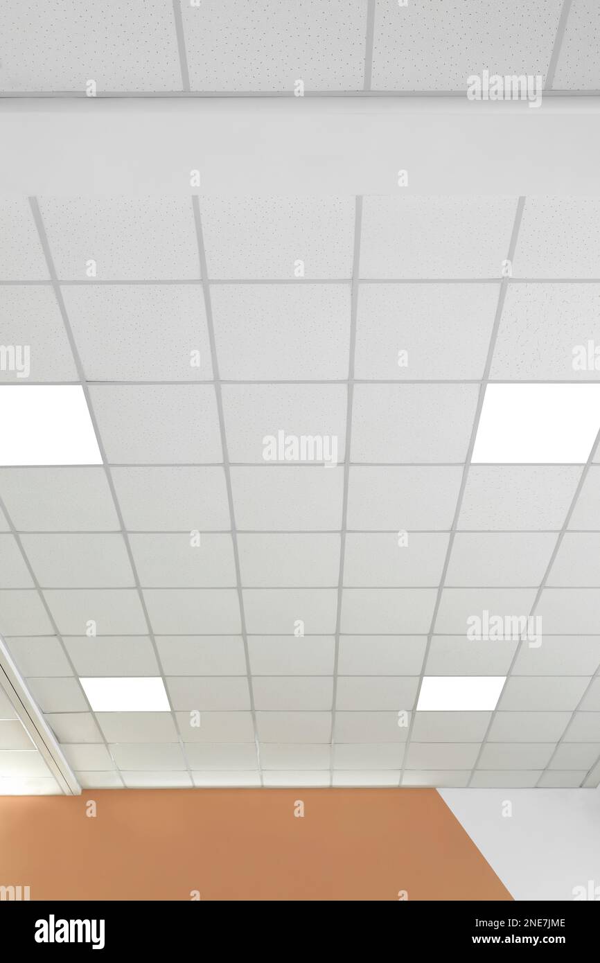 White ceiling in office room. Interior design Stock Photo