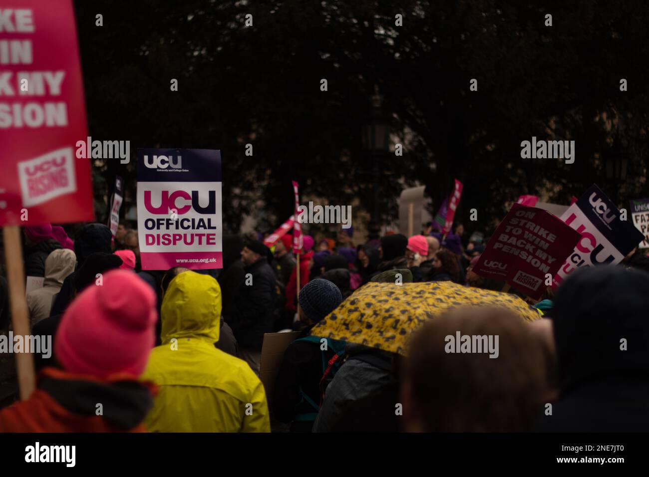 Bristol, UK. 16th Feb, 2023. Union of Colleges and Universities rally outside the Victoria Rooms in Clifton, Bristol. Credit: J.B. Coll/Alamy Live News Stock Photo