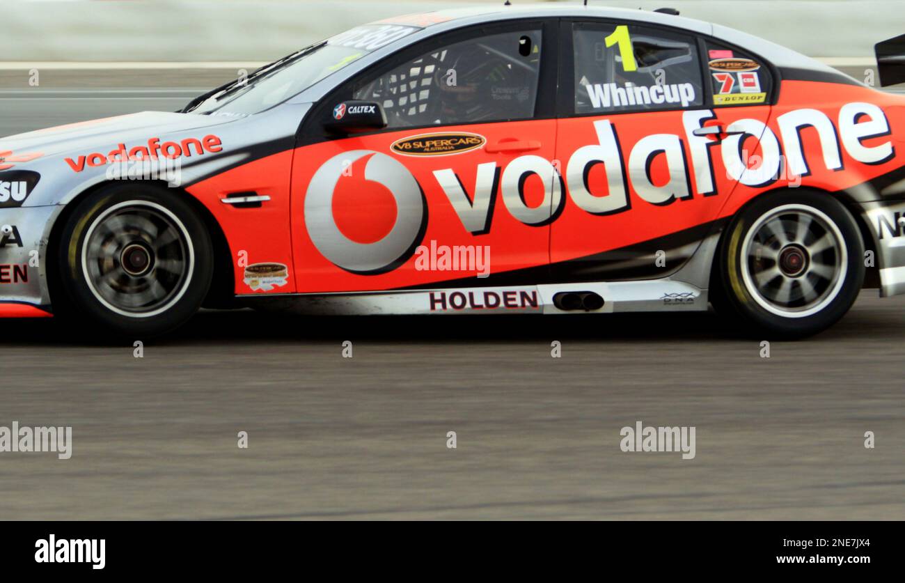 TeamVodafone's Jamie Whincup en route to winning Race 2 of the Bahrain V8 Supercar Championship Series event Saturday, Feb. 27, 2010, at the Bahrain International Circuit in Sakhir, Bahrain. (AP Photo/Hasan Jamali) Stock Photo