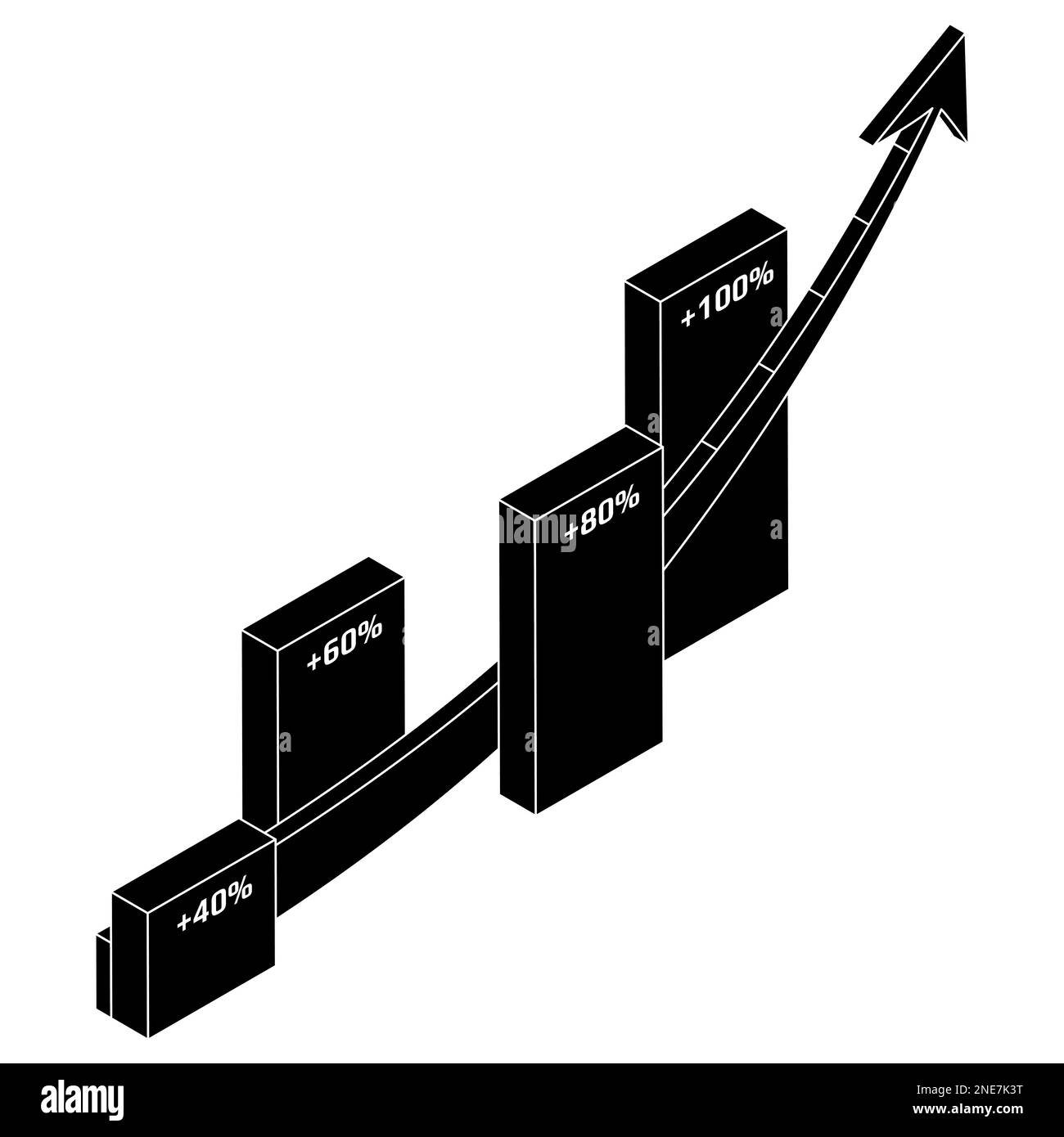 Chart and upward arrow isometric silhouette isolated on white ...