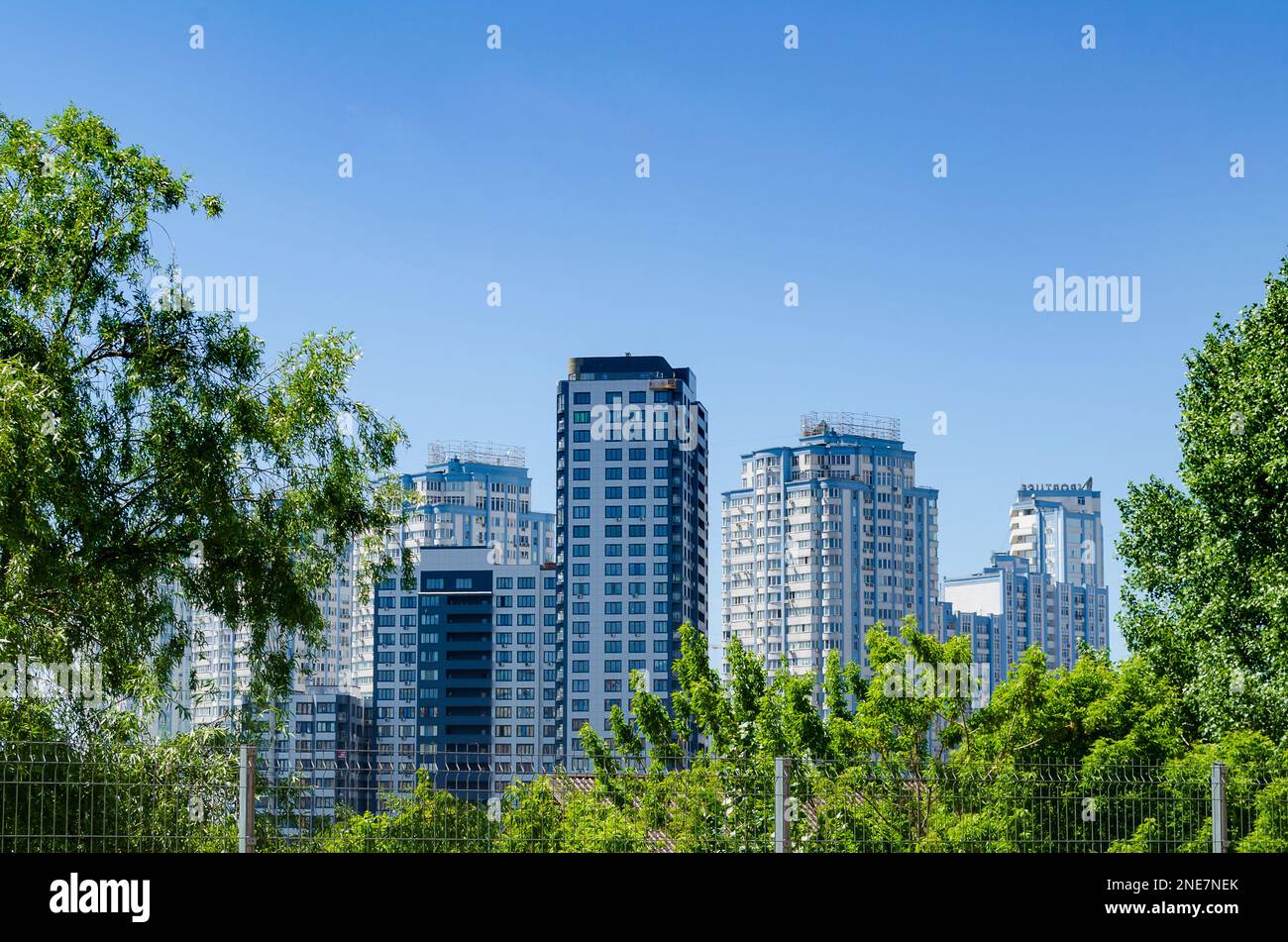 Modern residential apartment with flat buildings exterior. Detail of