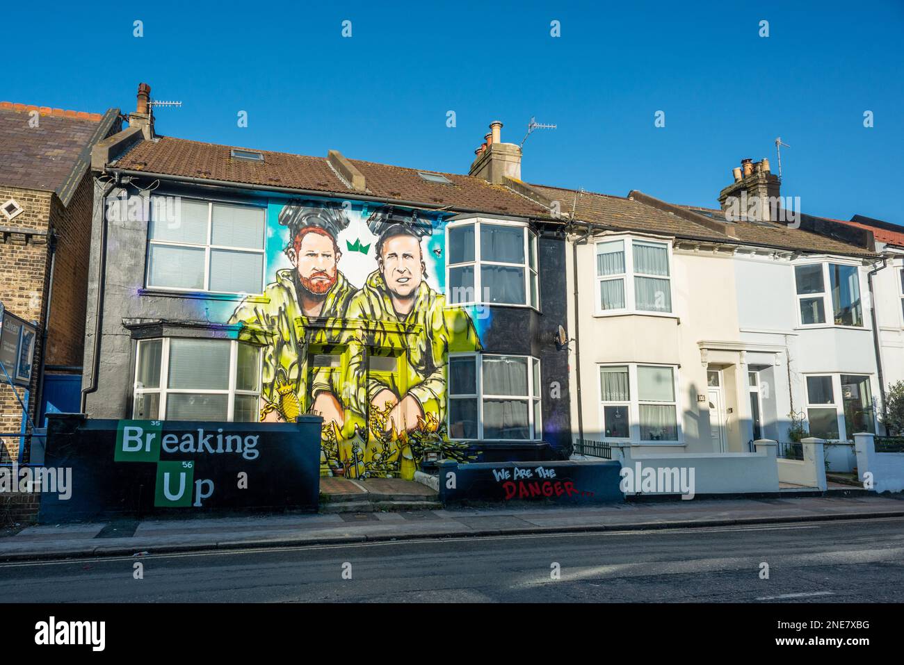 Brighton, February 7th 2023: Two houses painted with a 'Breaking Bad' theme Stock Photo