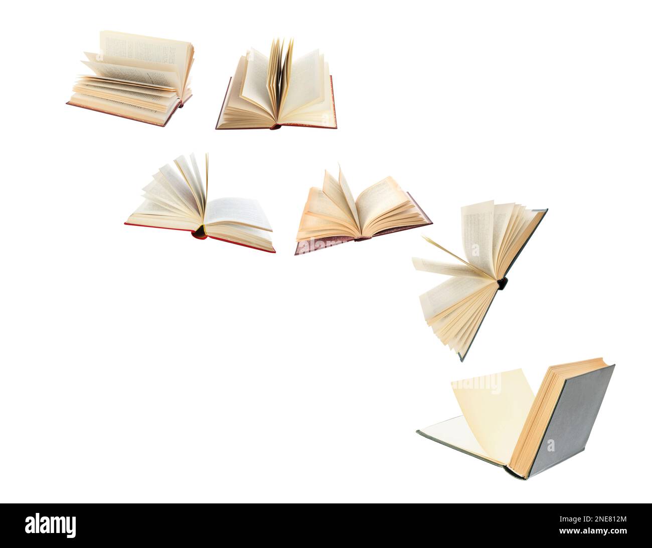 Set with flying books on white background Stock Photo