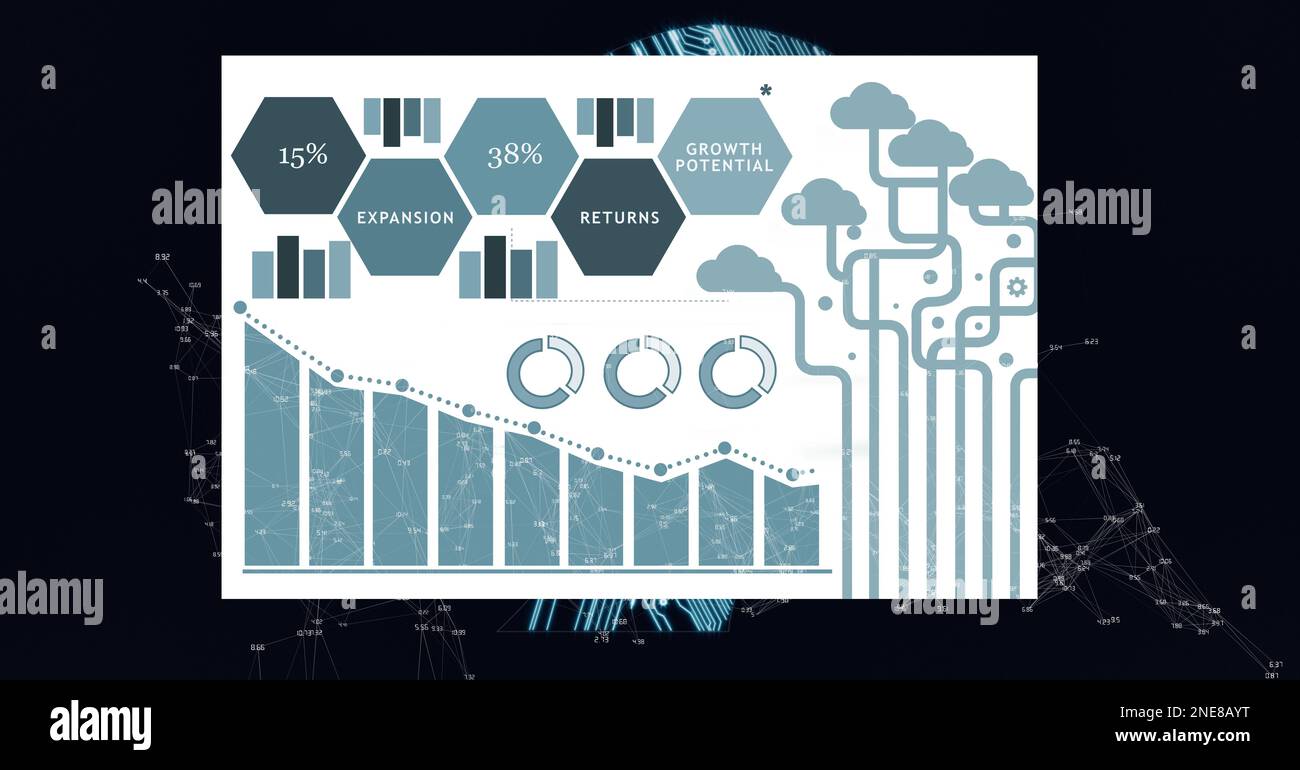 Composition of screen with icons and network of connections Stock Photo ...